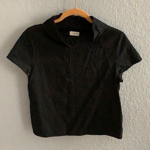 FIRTH Black Cropped Embroidered Top, Size Small